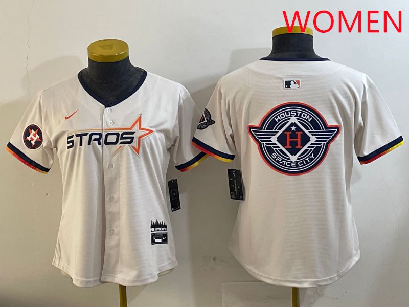 Women Houston Astros Blank Cream Three generations Joint Name 2025 Nike MLB Jersey style 41027